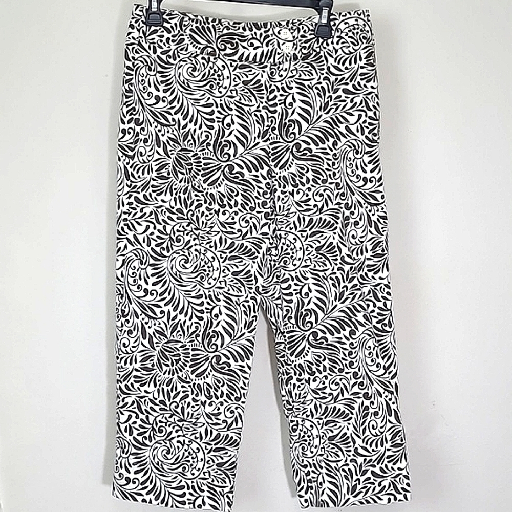 Kim Rogers capris white brown floral print 98% cotton stretch 8 straight leg